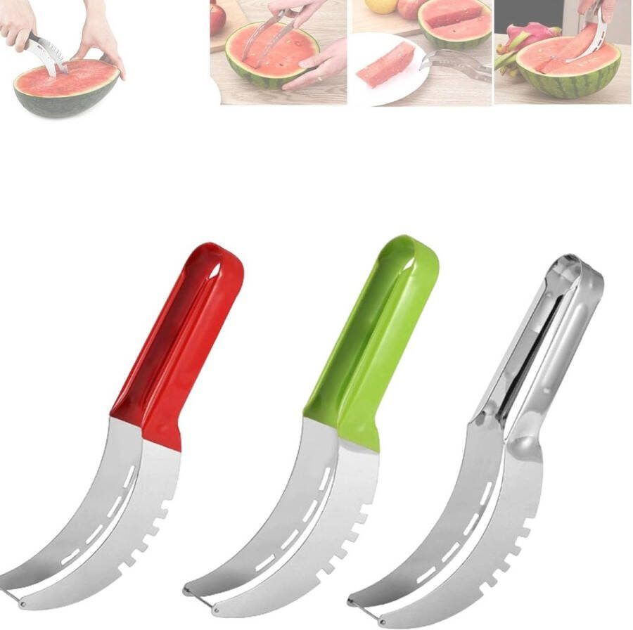 Watermeloen Slicer Cutter Watermeloen Slicer Cutter Tool Watermeloen Cutter Slicer Tool Fruit Cutter Slicer Watermeloen Cutter Tool-3PCS Meloen En Fruitsalade Meloensnijder RVS