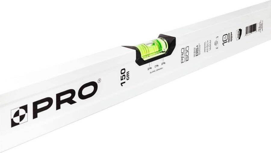 Waterpas 150cm met 2% helling Ergonomisch profiel en ERS+ Nauwkeurige meting Anti Shock Absorber eindkappen Witte kleur