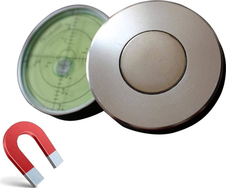 Waterpas met luchtbel 60 mm diameter vloeistof gradaanduiding grondwaterpas metalen behuizing bullseye groen zilver