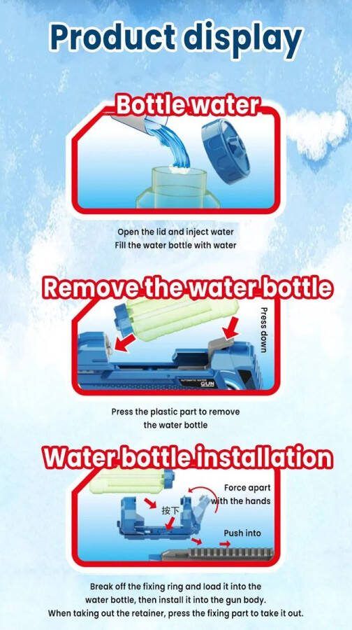 Waterpistool grijs Elektrisch Waterpistool Water Gun Met Waterfles Met Opzetstuk Met Oplader Met Batterij Automatisch waterpistool Water gun -Elektrisch waterpistool