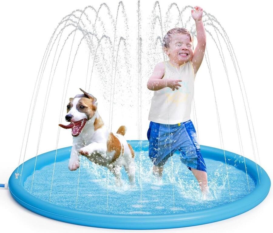 Waterspeelmat Sprinkler Splash 130x130x10 cm Sproeier voor honden Blauw BPA-vrij PVC-sproeimat met instelbare waterhoogte Antislip Waterspeelmat