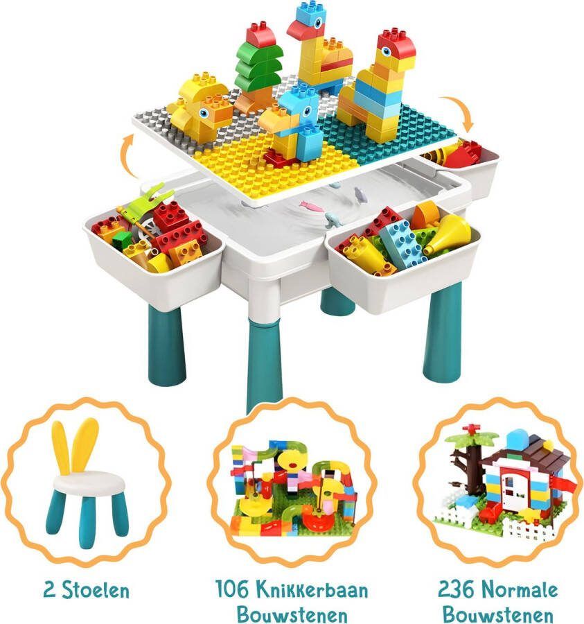 Watertafel Speeltafel en Activiteitentafel Speelgoed voor Baby's en Kinderen Inclusief 2 Stoelen 236 Dierenbouwstenen en 106 Knikkerbaan Bouwstenen Zand- en Watertafels