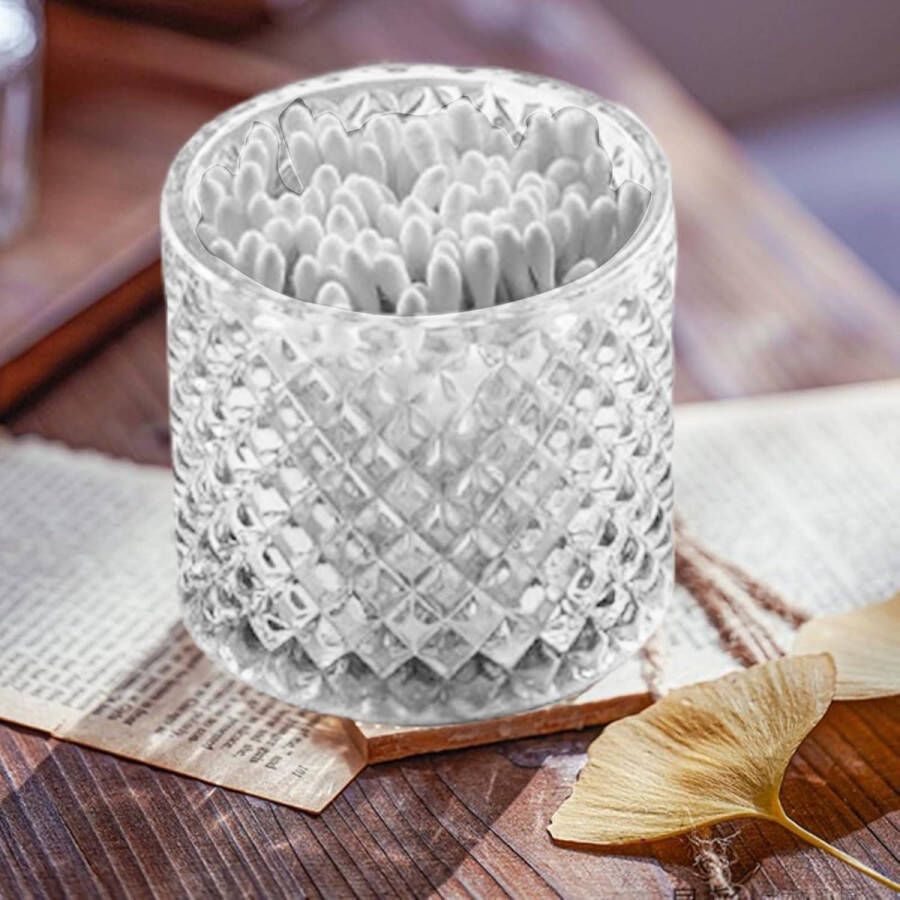 Wattenstaafjeshouder van glas 2 stuks wattenschijfdispenser met deksel dikke apothekersglazen make-uptafel accessoires wattenbolletjes sieraden oorstaafjes floss