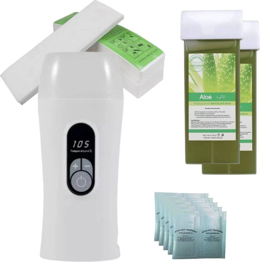 Wax Apparaat Vernieuwende Digitale Wax Roller Wax Patroon Verwarmer Waxen Wax Roller Kit Incl. 2 Aloe Vera Vullingen After Wax & Waxstrips Waxroller Ontharen voor man en vrouw INCL handig E-book