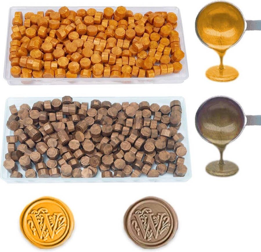 Wax Seal Kralen ANBOSE 200 PCS Goud+200 PCS Bruin Verzegelende Waxkorrels Wax Seal Kit voor Uitnodigingen