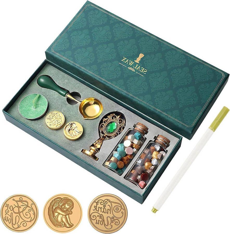 Wax Seal Stempel Geschenkdoos 3 stuks zegellak stempelkoppen meerkleurige zegellak kralen achthoekige wax zegel set perfect voor uitnodigingen kaarten enveloppen wijnpakketten
