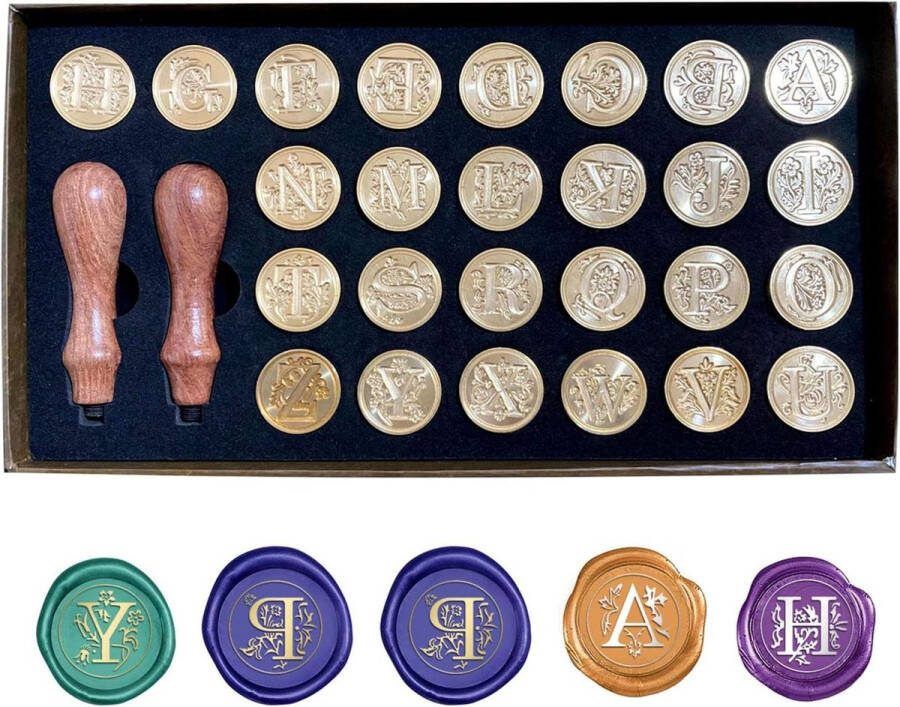 Wax Seal Stempel Set 26 Letters A-Z Vintage Retro Messing Wax Seal Stempel Kit Alfabet Verwijderbare Messing Hoofd Afdichting Stempel Houten Handvat Uitnodigingen Kaarten Brieven Enveloppen