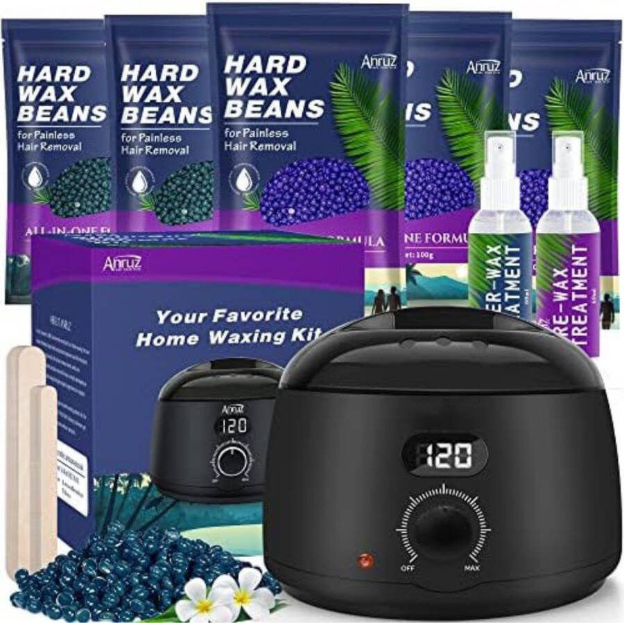 Wax Verwarmer Apparaat Makkelijke Heater Professionele Waxkit Met Voor en Na Lotion Inclusief 500 Gram Harde Waxparels met Spatels Streeploze Ontharing