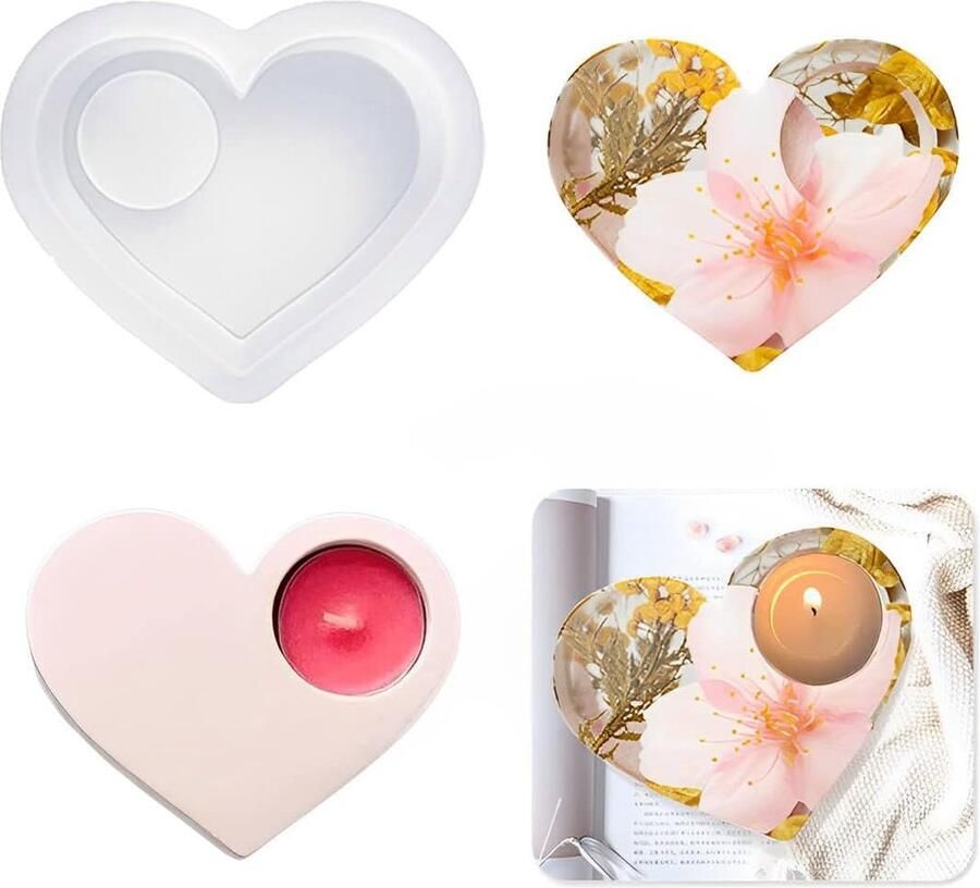 Waxinelichthouder Hars Mallen Theelichthouders Siliconen Mallen Kandelaar Epoxy Casting Mallen Maan Hart Ovaal Gevormd voor DIY Crystal Home Decor (Hart)