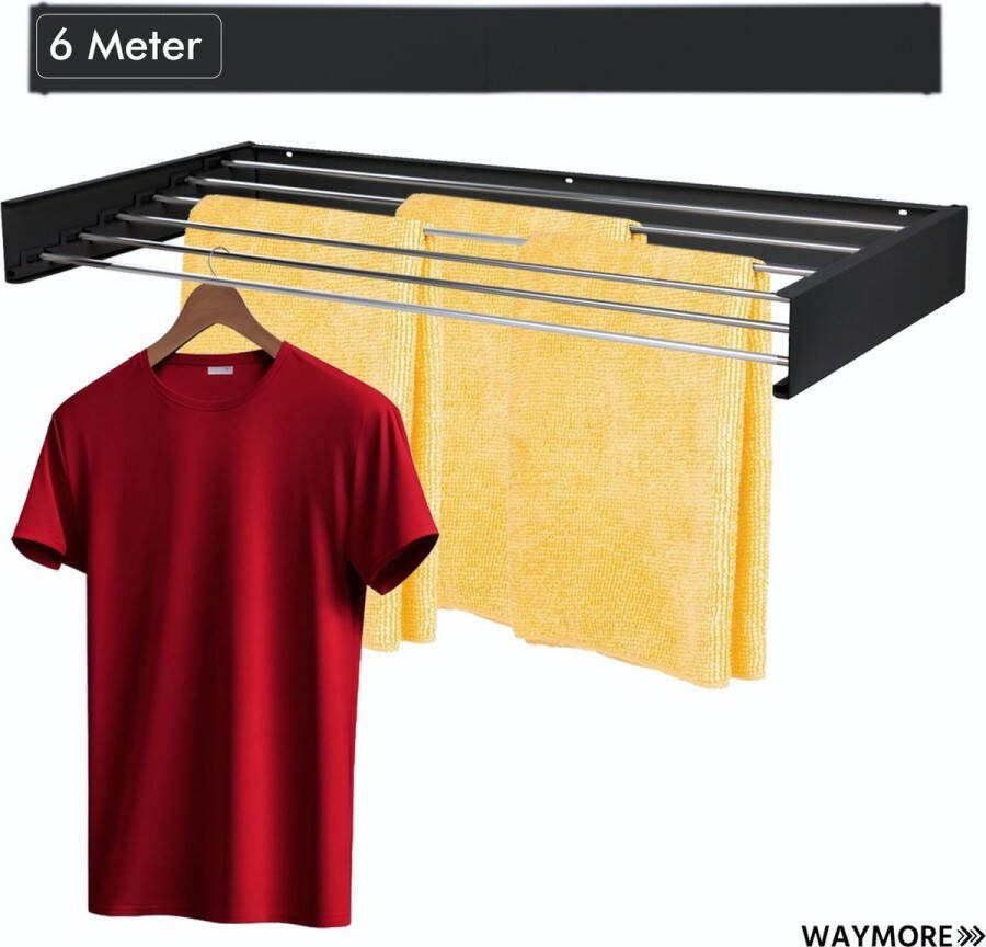Waymore Wanddroogrek 6 Meter Hangend Wasrek Inklapbaar Droogrek Kledingrek – Zwart