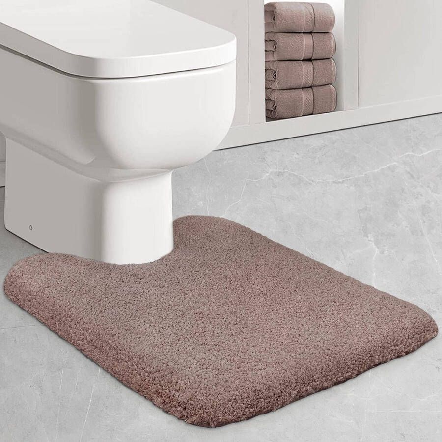 WC-mat met uitsparing 50 x 60 cm antislip zachte toiletmat badmat microvezel badmatten voor toilet bloemenroze