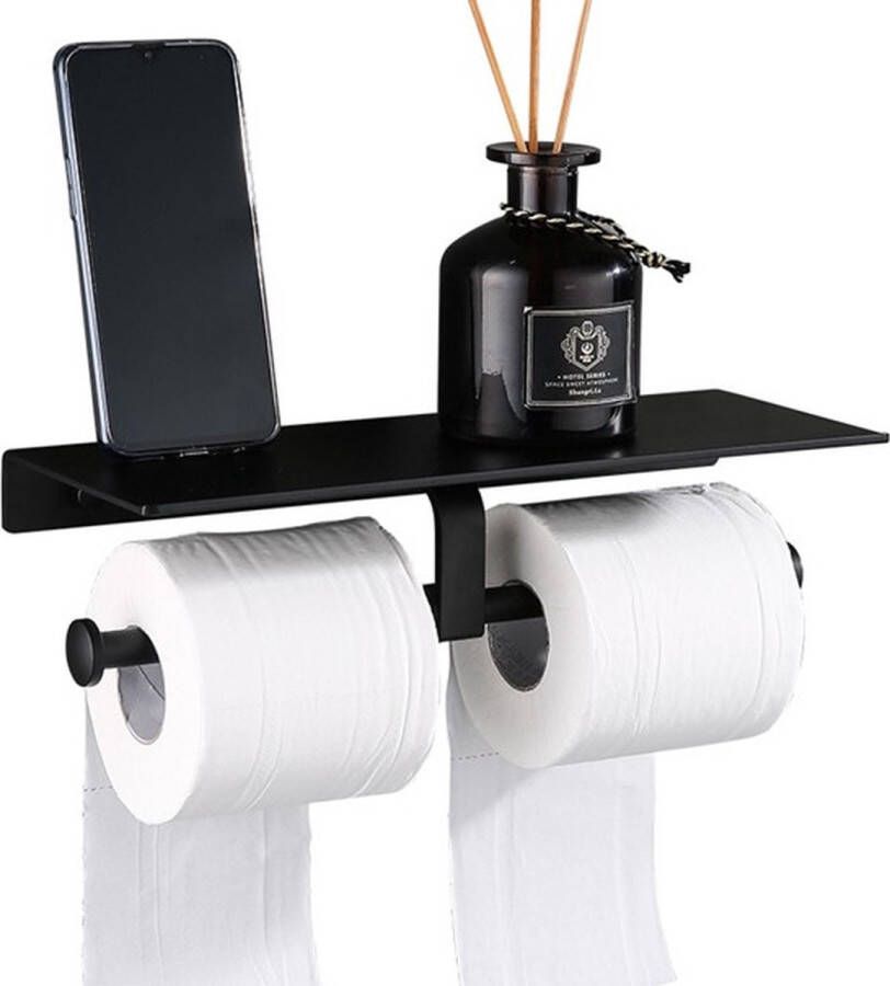 WC rol houder toiletrolhouder dubbel zwart metaal design strak handige plaats voor gsm