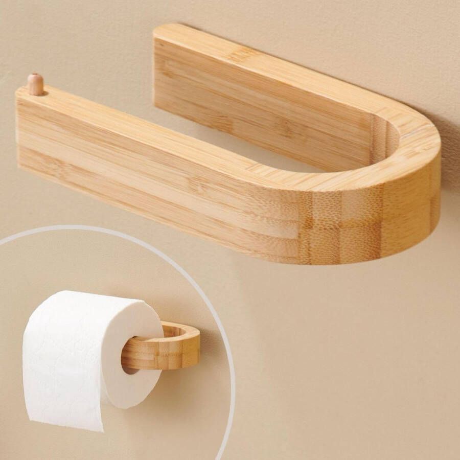 WC Rolhouder bamboe toiletpapierhouder zonder boren houten toiletrolhouder met zelfklevende bevestiging