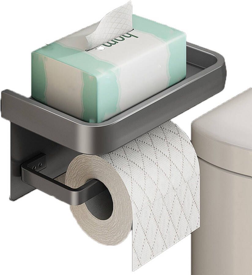 WC Rolhouder Met Plankje RVS Sterk Draagvermogen Draagbaar Waterbestendig Zelfklevend Boren Toiletrolhouder WC Papier Houder Bakje Grijs Incl.Schroeven Makkelijk Te Installeren
