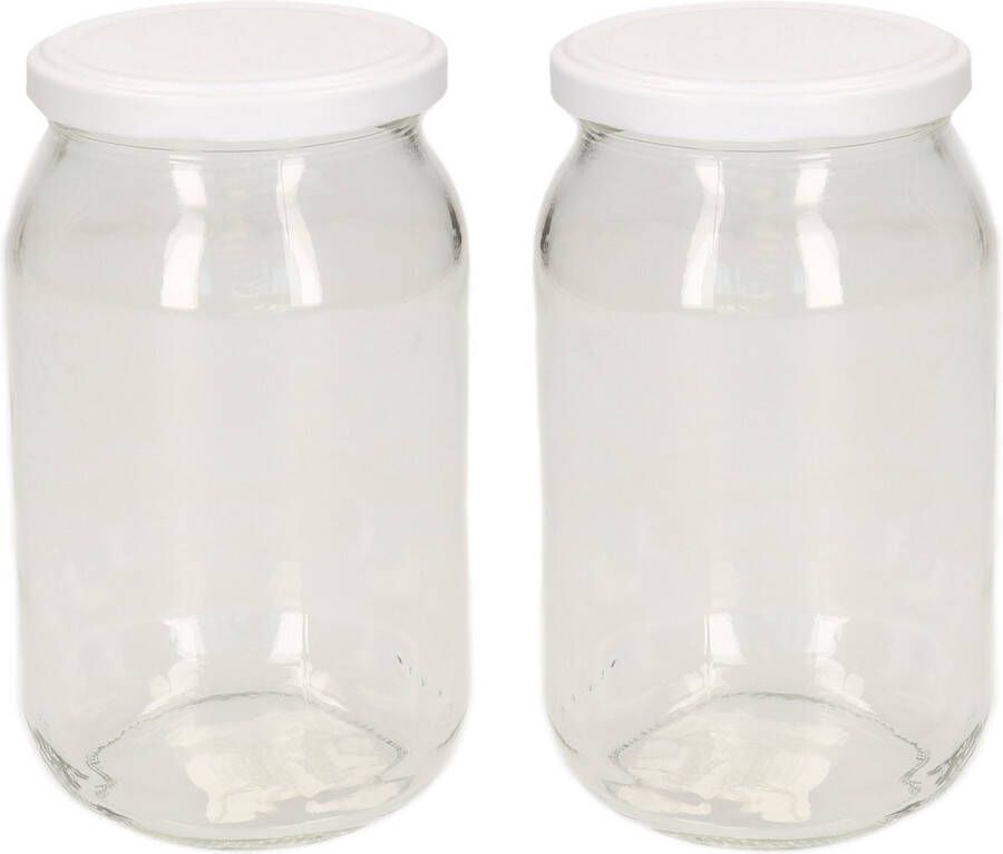 Merkloos Luchtdichte weckpot transparant glas 2x stuks 900 ml wit Weckpotten