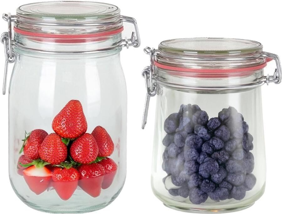 Weckpotten inmaakpotten set 2x stuks 1000 ml 720 ml glas met beugelsluiting luchtdicht