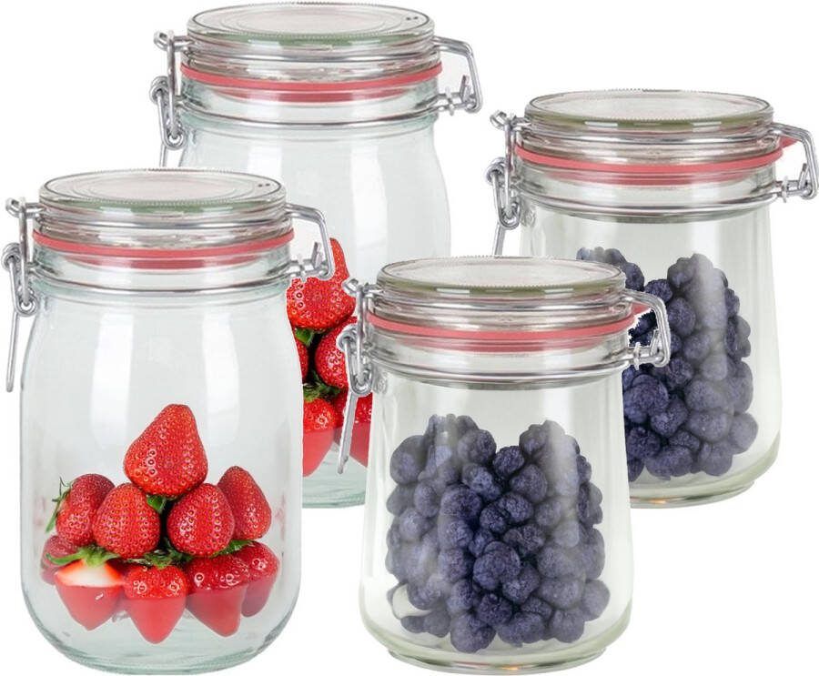 Weckpotten inmaakpotten set 4x stuks 1000 ml 720 ml glas met beugelsluiting luchtdicht