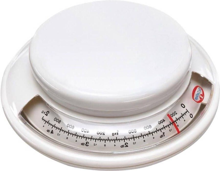 Weegschaal bakweegschaal Ø 17 cm analoge huishoudweegschaal nauwkeurig afwegen keukenweegschaal met toegangfunctie wit