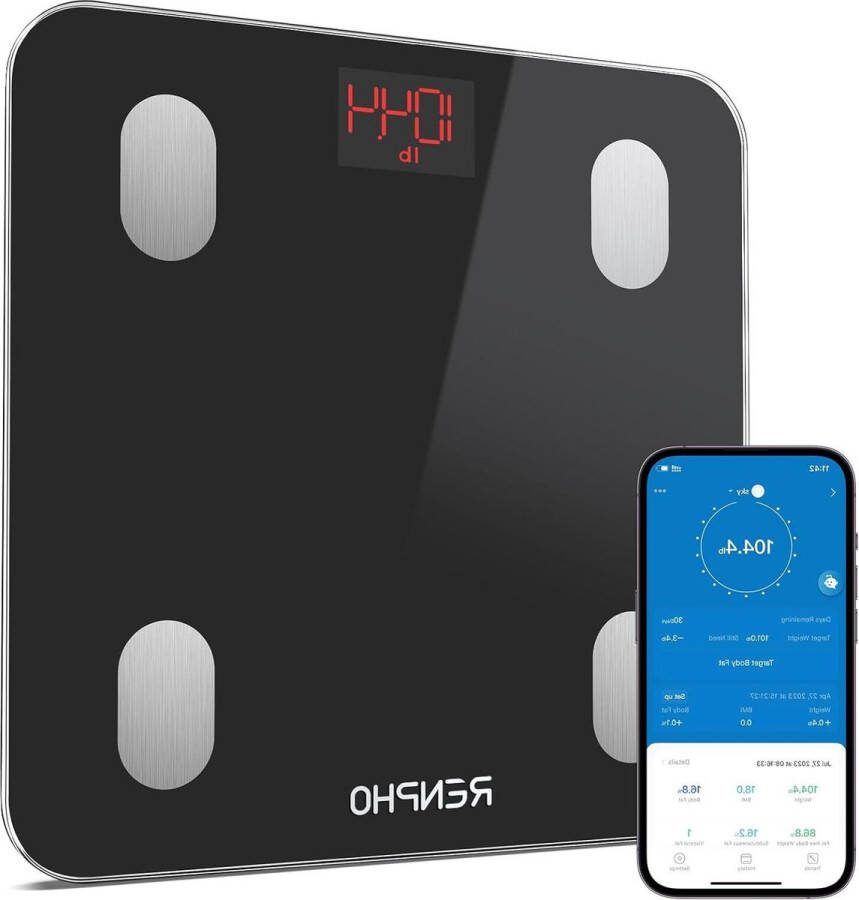 Weegschaal Bluetooth digitale lichaamsvet spiermassa BMI gewicht zwart met app slimme weegschaal-Lichaamsvetweegschaal