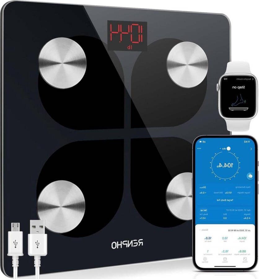 Weegschaal Bluetooth Lichaamsvet Hoge Precisie Digitale Badkamer Smart BMI Lichaamssamenstelling-Monitor USB Oplaadbaar