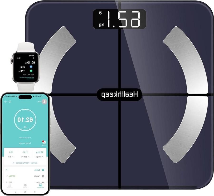 Weegschaal Personenweegschaal Bluetooth Zwart Lichaamsvet BMI Spiermassa Eiwitten BMR Skeletspieren Botgewicht Smart Digitale Weegschaal met App