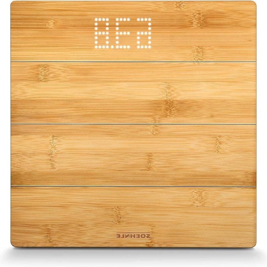 Weegschaal Digitale Bamboo Magic Weegschaal van Echt Bamboe met Onzichtbaar Display Personenweegschaal tot 180 kg LED Display Inclusief Batterijen