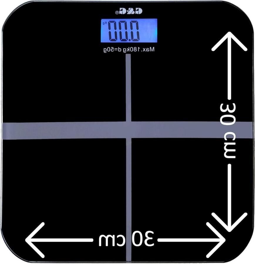 Weegschaal Digitale Personenweegschaal 180 kg-50 g Glas Schaal Zwart-Kruis