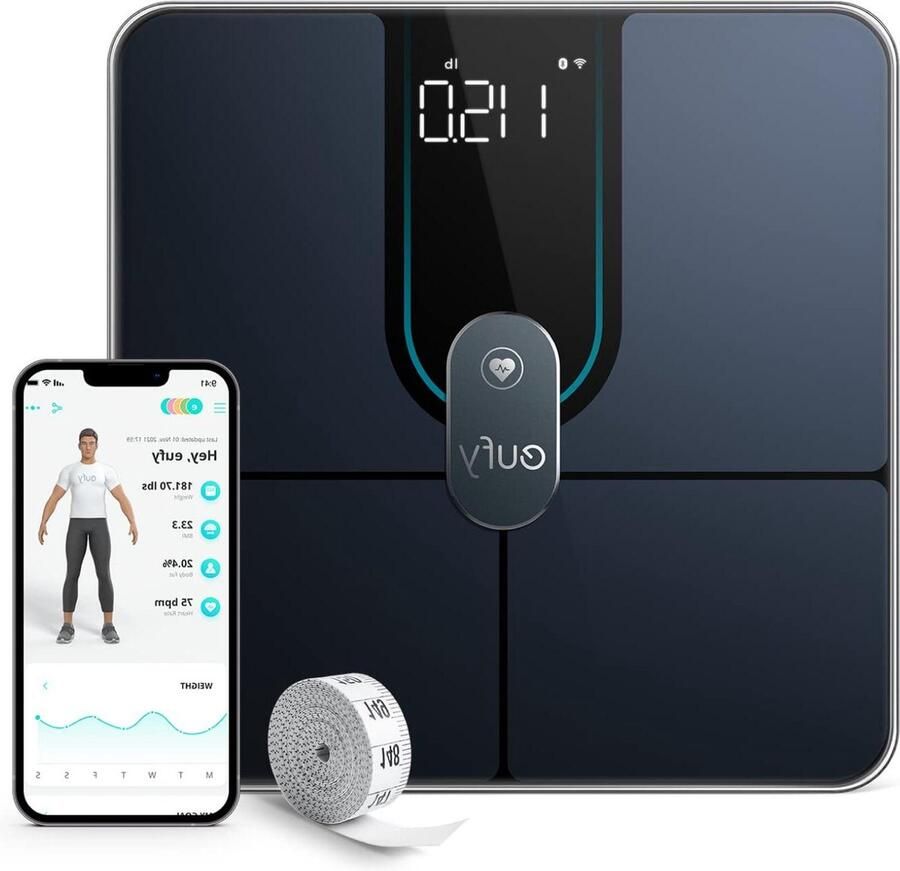Weegschaal digitale Smart Scale P2 Pro- badkamerweegschaal met wifi en bluetooth- meet 16 kenmerken- zoals gewicht- hartslag- lichaamsvet- BMI- spier- en botmassa- 3D virtueel lichaam- tot 50 g nauwkeurig
