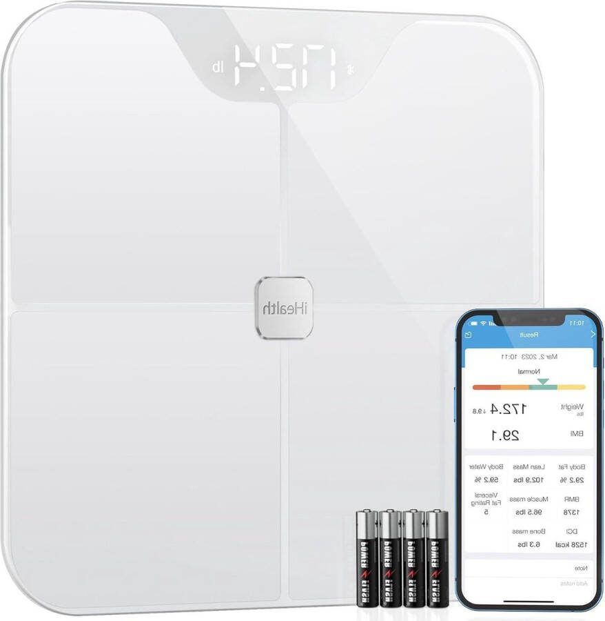 Weegschaal Fitness Smart lichaamsanalyseweegschaal met Bluetooth 6 lichaamsgegevens Wit
