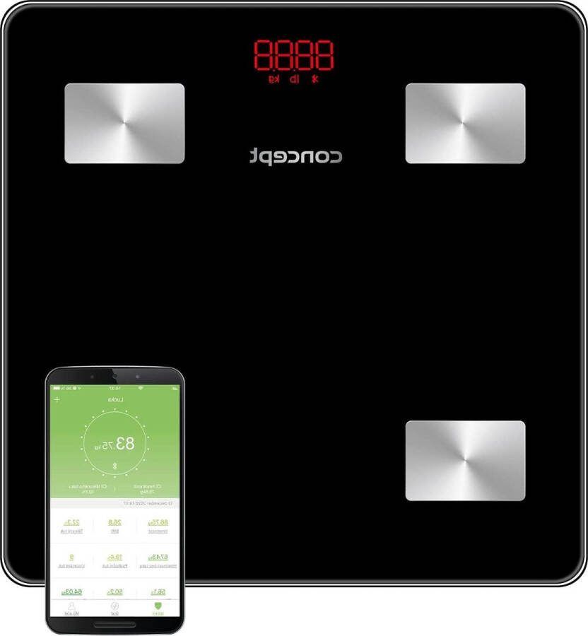 Weegschaal glazen diagnoseweegschaal personenweegschaal met app digitale weegschaal lichaamsanalyse lichaamsvetweegschaal spiermassa BMI led-display bluetooth gewicht tot 180 kg