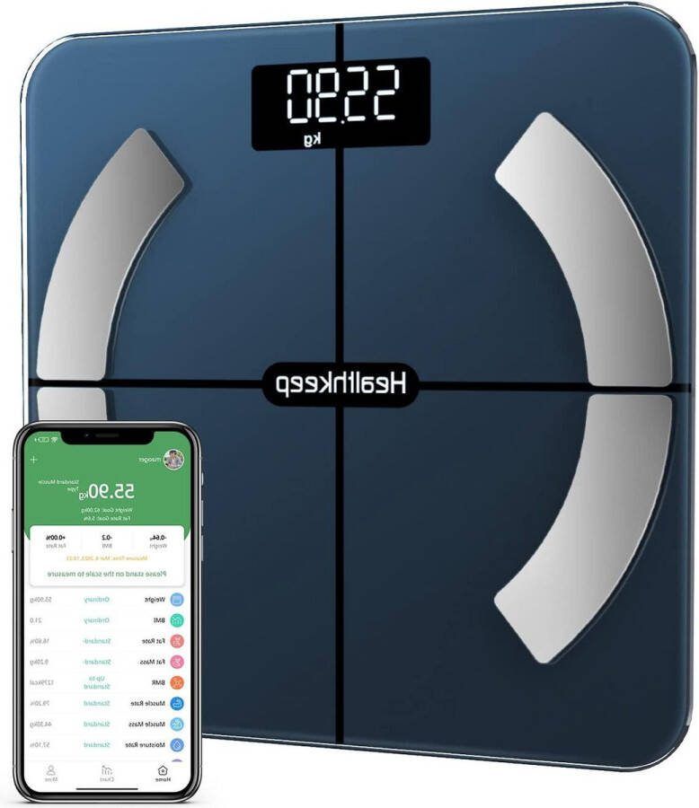 Weegschaal Intelligente Bluetooth Impedantiemeter met 13 Lichaamsgegevens BMI Lichaamsvet Botmassa BMR Spier Water App Max. 180 kg