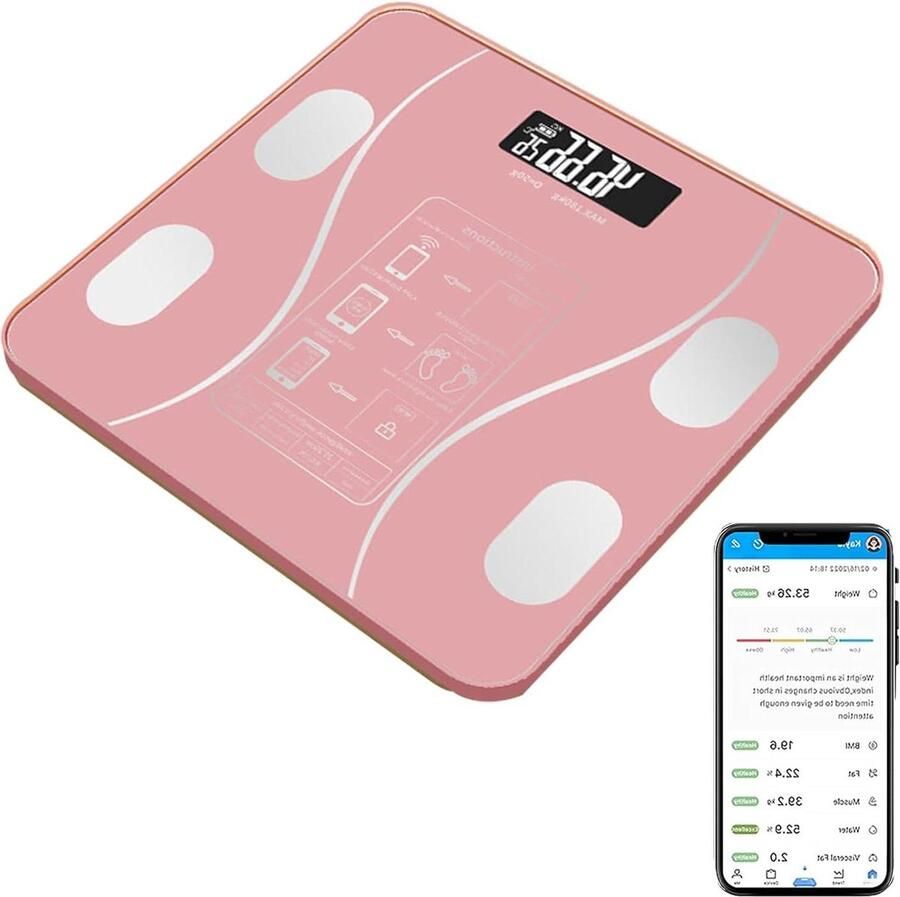 Weegschaal Lichaamsvetweegschaal Slimme Digitale Weegschaal met Bluetooth-app USB-oplaadbaar Personenweegschaal Lichaamsanalyseweegschaal met Automatische Kalibratie (Roze) BMI Gezondheid