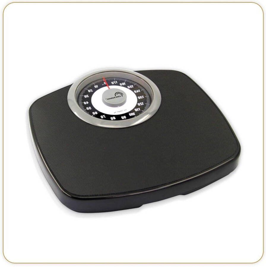 Weegschaal mechanische personenweegschaal 180 kg 1 kg groot display compact formaat zwart en chroom