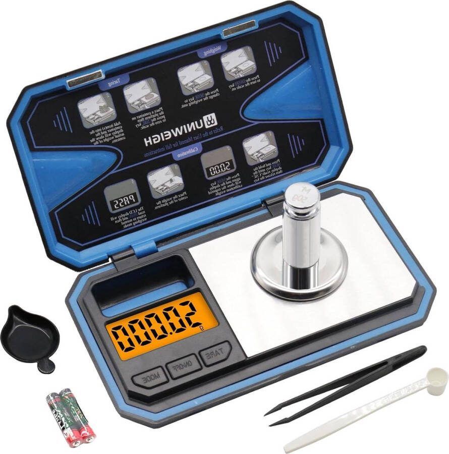 Weegschaal Personenweegschaal 50g 0001g milligram zakprecisie weegschaal met 50g Cal gewicht Mg-schaal voor Power Medicine herladen sieraden munten edelstenen inclusief schep powerpan