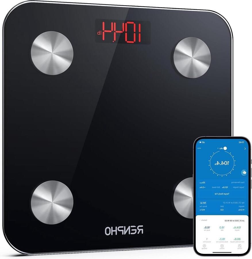 Weegschaal Personenweegschaal Bluetooth Badkamer Impedantiemeter met 13 Lichaamsgegevens voor Fitness BMI Spier Water Lichaamsvet
