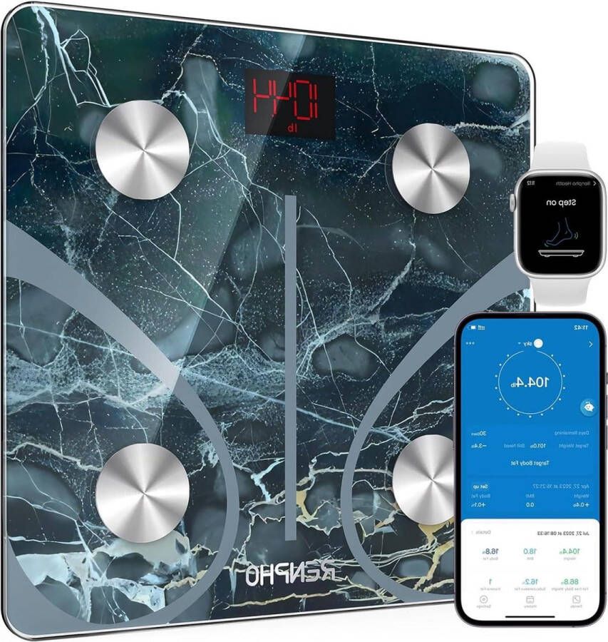 Weegschaal Personenweegschaal Digitale Bluetooth Slimme weegschaal voor lichaamsvet BMI spiermassa eiwit BMR marmer Elis 1