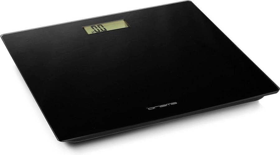 Weegschaal Personenweegschaal Digitale weegschaal met nauwkeurige sensoren step-on techniek incl. 2x AAA batterijen LC-display eenheden in kg-lb-st max. 180 kg ultraslank Auto Off glas zwart 28x28x2cm