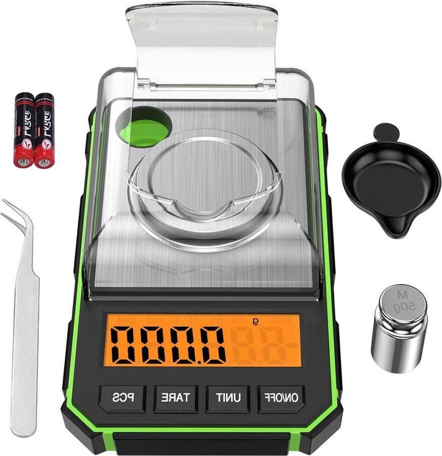 Weegschaal Personenweegschaal Digitale Zakweegschaal 50g 0001g Mini Precisie Weegschaal met kalibratiegewicht van 50g en Elektrostatische Pincet LCD-scherm met achtergrondverlichting inclusief Batterij Groente