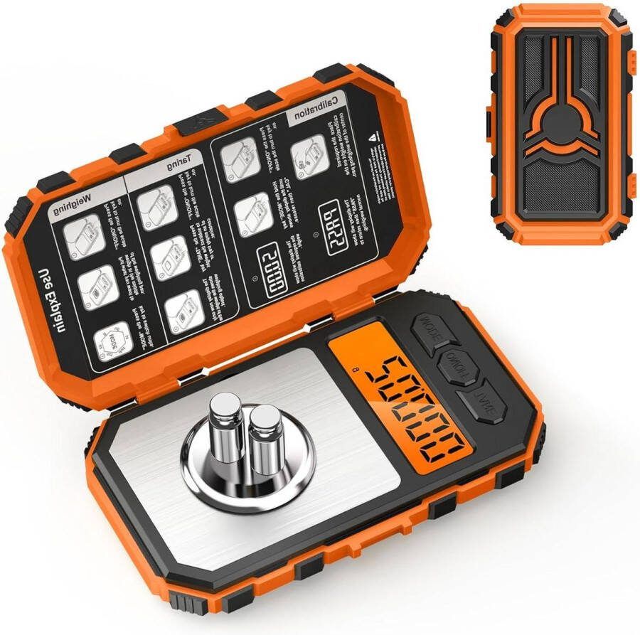 Weegschaal Personenweegschaal Fijnweegschaal digitale weegschaal milligram precisie draagbare sieradenweegschaal LCD-display mini-weegschaal tarra-functie 10 g x 2 st. kalibratiegewichten & pincetten oranje