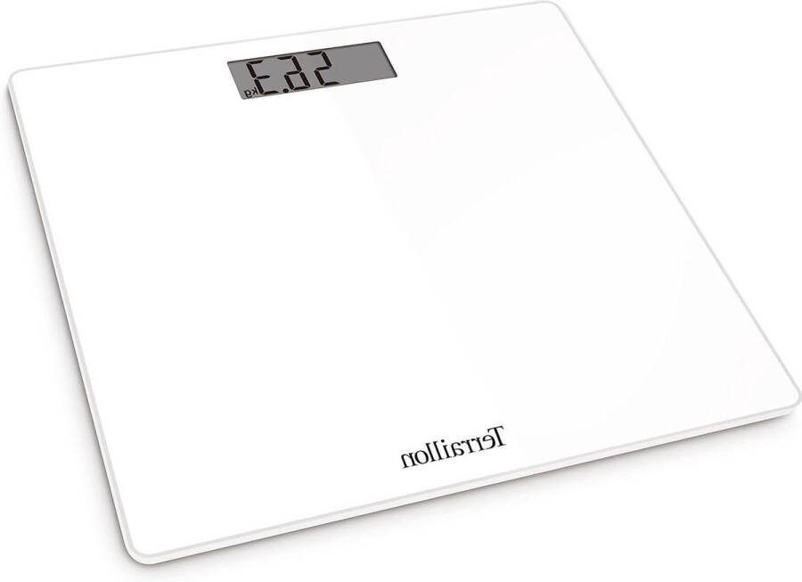 Weegschaal personenweegschaal wit compact ultraplat 26 cm x 26 cm glasplaat LCD-display capaciteit 180 kg schaal 100 g