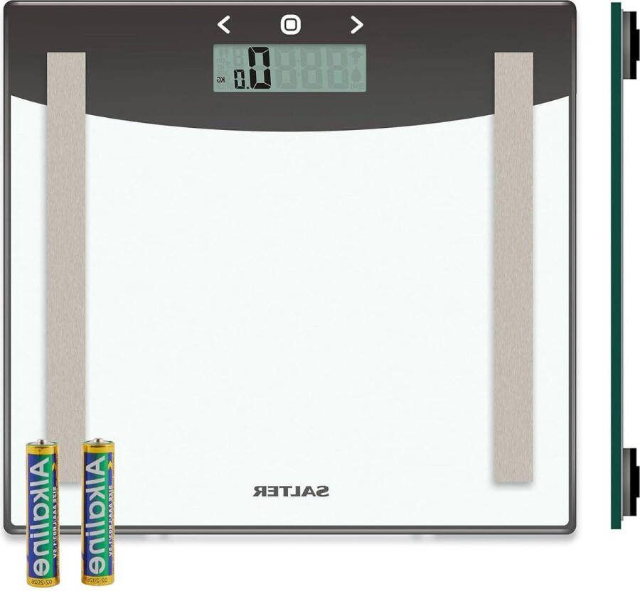 Weegschaal Premium Glass Analyser Scale 180 KG Maximum Capacity Weight Body Fat Water BMI Athlete Mode 8 User Memory Carpet Feet Silver