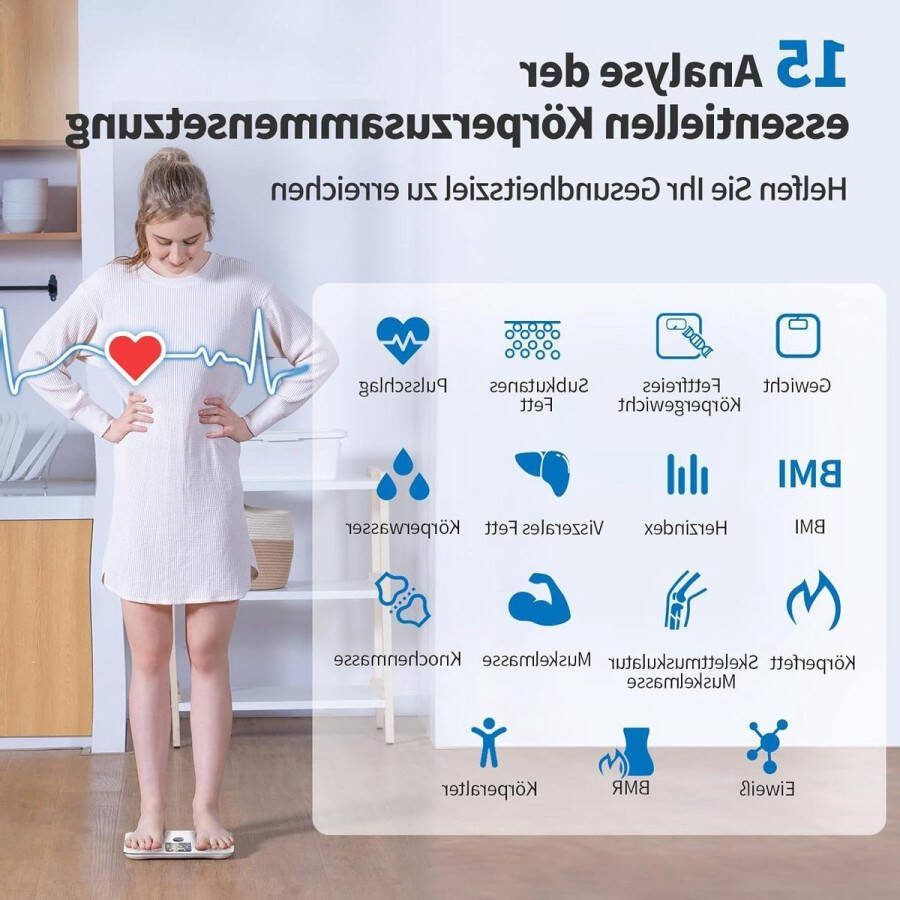 Weegschaal Pro Lichaamsvetweegschaal oplaadbaar lichaamsvet spiermassa trendy personenweegschaal groot display 15 indicatoren wit