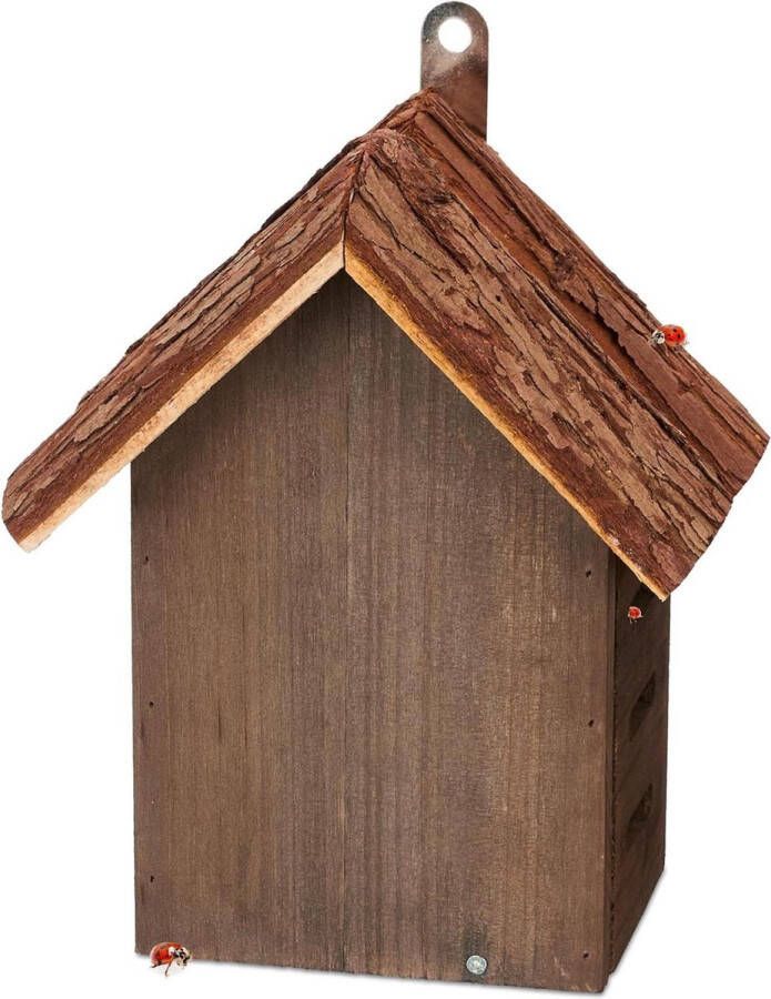 Weerbestendig houten insectenhotel nestkastje voor lieveheersbeestjes 22x18x12 cm om op te hangen bruin