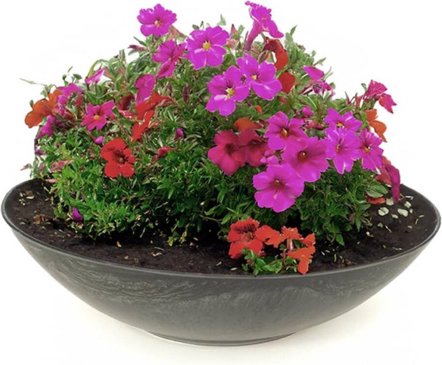 Weerbestendige plantenbak voor buiten grote decoratieve schaal in zwart gemarmerd als bloemenschaal platte tuinschaal 35 cm voor bloemen bonsai of begraafplaats grafsieraden