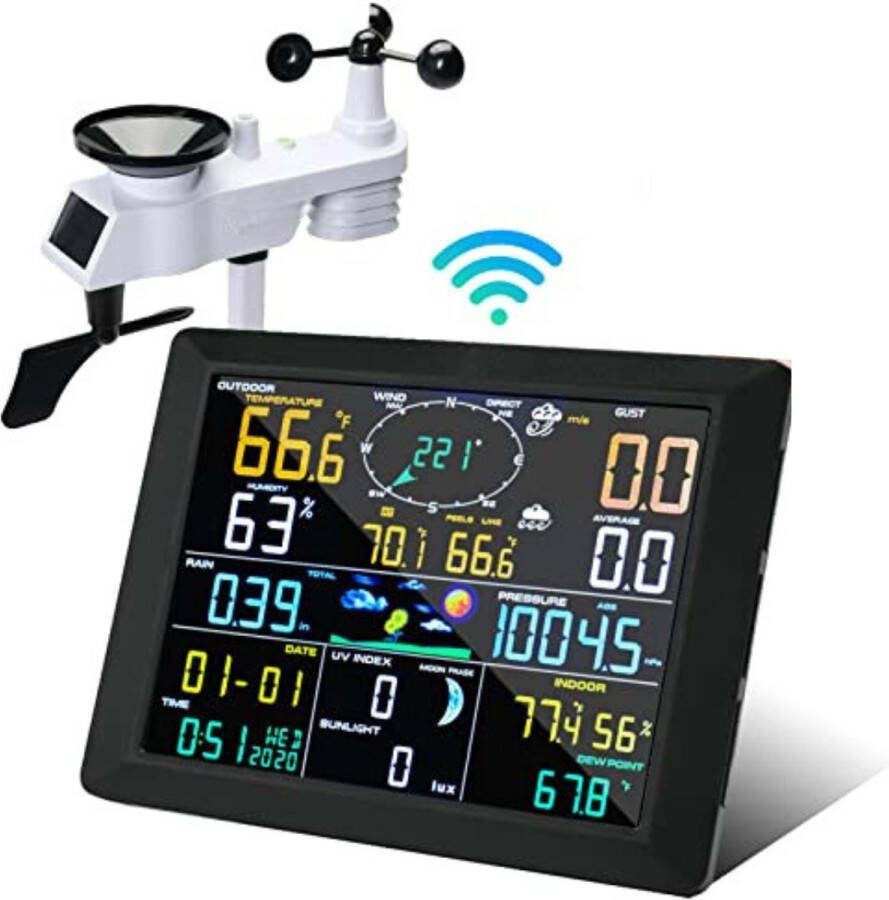 Weerstation draadloze buitensensor Weerstation met buitensensor met regenmeter windmeter wifi app temperatuur