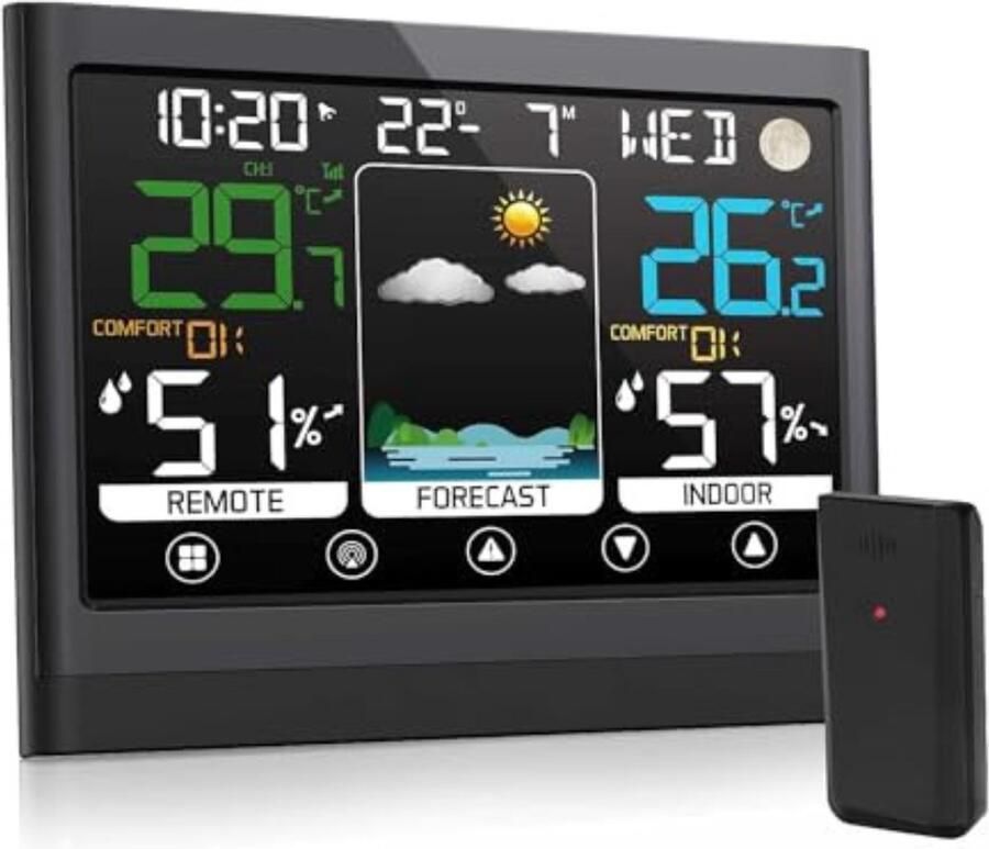 Weerstation draadloze buitensensor Weerstation met buitensensor Werkt op batterijen met buitensensor-radiothermometer Zwart
