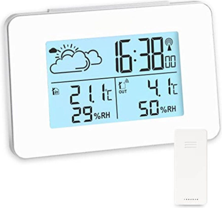 Weerstation draadloze buitensensor Weerstation met buitensensor Wit Werkt op batterijen