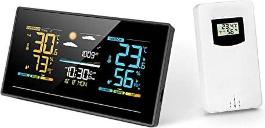 Weerstation draadloze buitensensor Weerstation met buitensensor Wit Zwart Werkt op batterijen