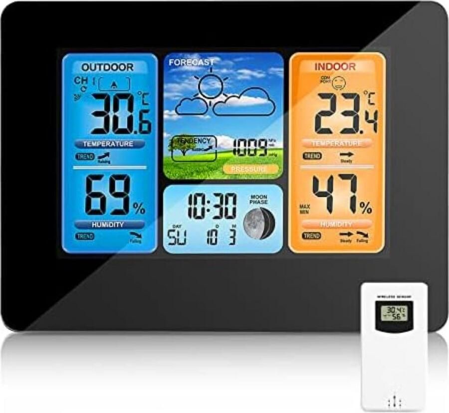 Weerstation draadloze buitensensor Weerstation met buitensensor Zwart 2 AA-batterijen vereist