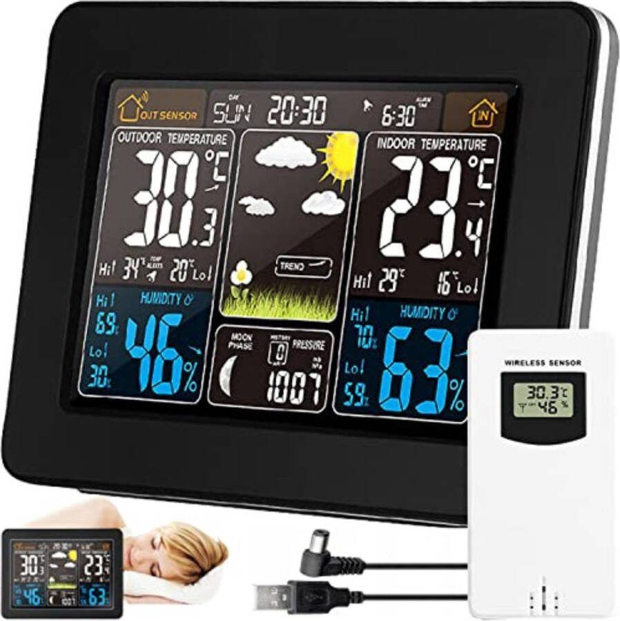 Weerstation draadloze buitensensor Weerstation met buitensensor Zwart